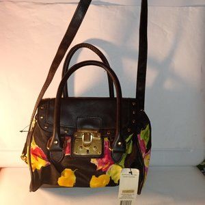 BLACK FLORAL AMERICAN LIVING CROSSBODY PURSE W/ GOLD HARDWARE